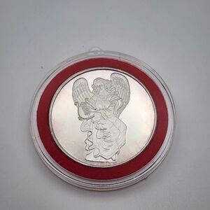 Vintage 1997 Fine Silver 1 Oz Round Christmas Angel Harp in Case